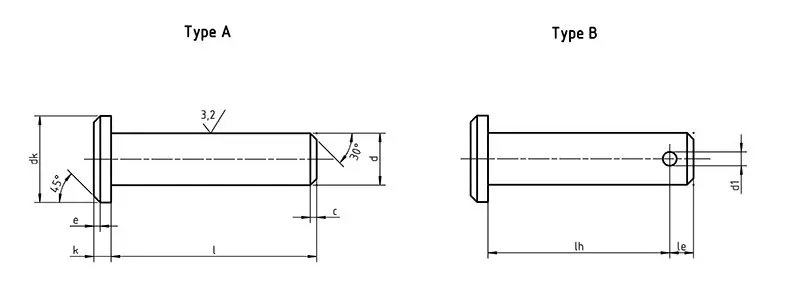 Dimensions of DIN 1444 clevis pin with head