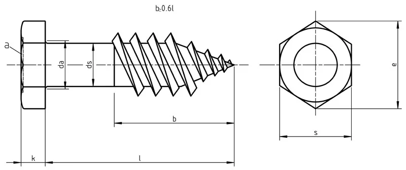 DIN 571 - Hex wood screws dimensions