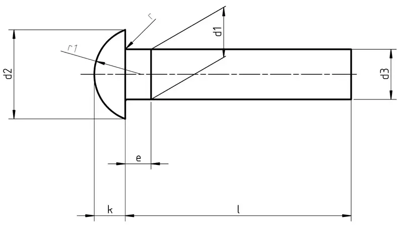 Dimensions of DIN 660 - Round Head Rivets