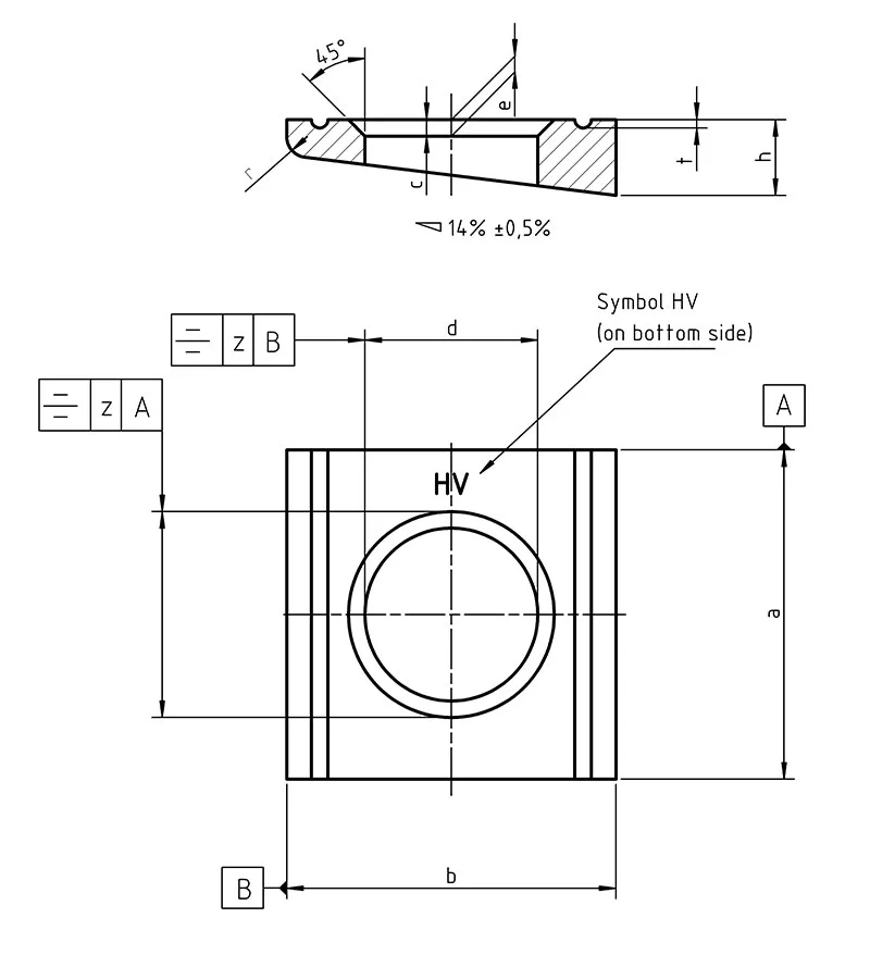 DIN 6918 - Square taper washer dimensions