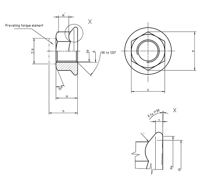 DIN 6926 hexagon flanged lock nuts dimensions