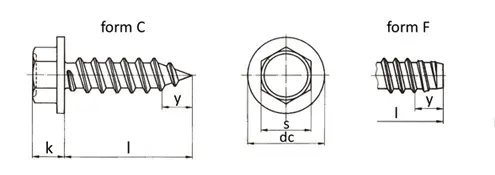 Dimensions of DIN 6928 hex washer head tapping screw