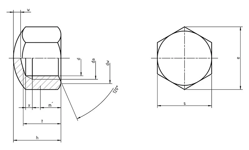 DIN 917 hex cup nuts dimensions