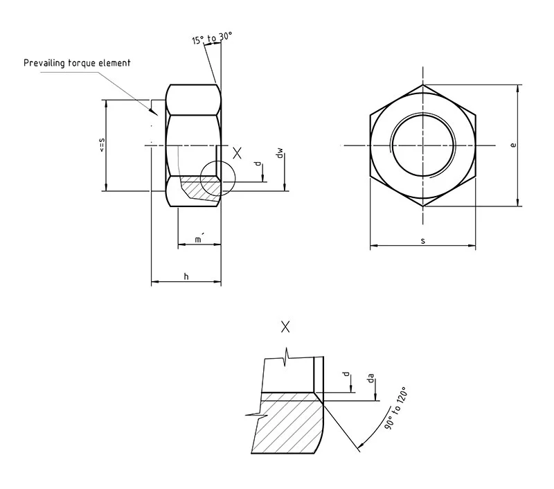 din 982 Nylock Nuts Dimensions