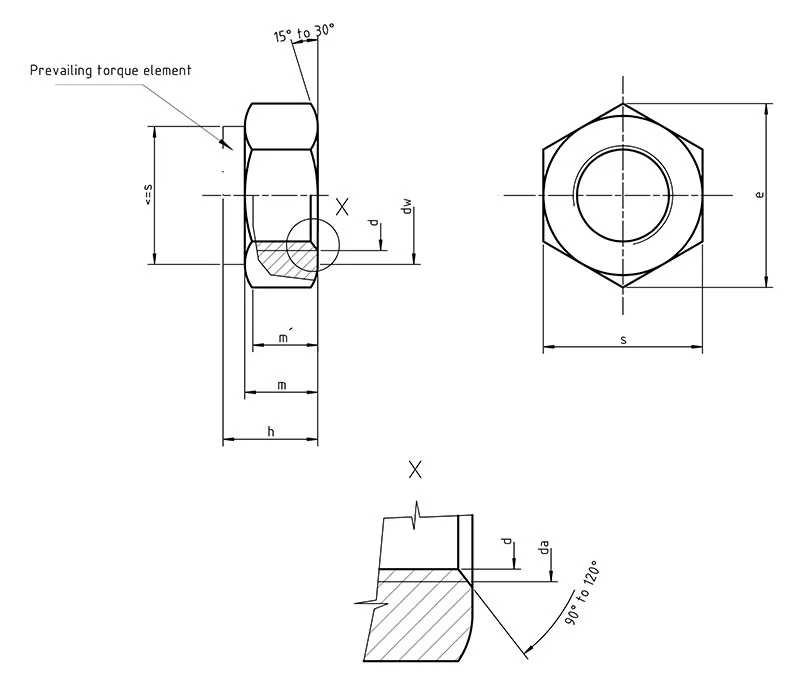 din 985 Nylock Nuts Dimensions
