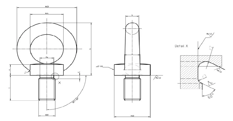 DIN 580 - lifting eye bolt dimensions