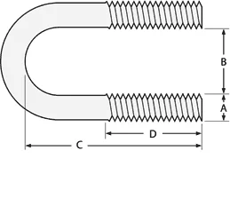 Round Bend U-bolt Dimensions