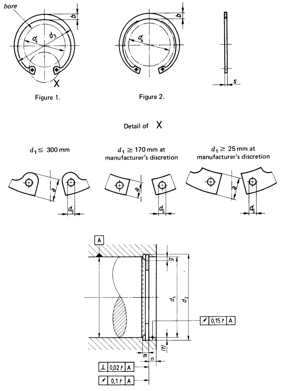 Dimensions of DIN 472 - retaining rings for bores